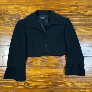 Tahari Cropped Long Sleeve Open Front Jacket Black Size 2
